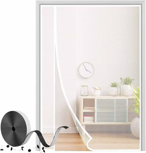 Mosquitera protectora contra insectos, persiana enrollable para ventana de 200×200cm Blanco, persiana enrollable para protección contra insectos, sin taladrar, fácil de instalar