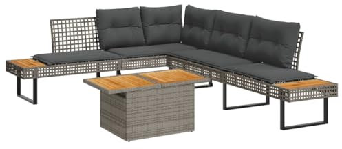 Homgoday Gartenmöbel-Set 2-teilig mit Kissen, grau, Polyrattan, Akazie, Set Schlafsofa, Wohnzimmer, Sofa, modernes Sofaset für den Außenbereich, Gartenmöbel