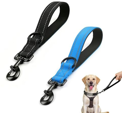 Yuiturt 2 Pcs Short Dog Lead for Medium Large Dogs 11.8 inch, Reflective Dog Traffic Training Lead with Padded Handle Dog Seat Safety Belt Pet Car Harness, Universal Nylon Walking Travelling Leash