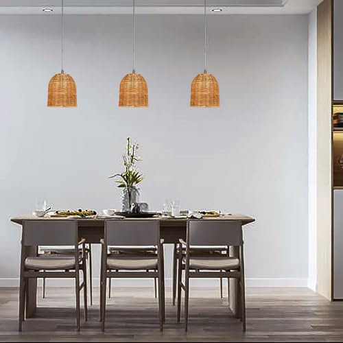 Osasy Pendelleuchte mit Rattan-Lampenschirmen Industrial, handgeflochten, Vintage Hängelampens Pendelleuchte über Esstisch, Hängeleuchte (3, küstennahes Tiefbraun)(ohne Glühbirne)