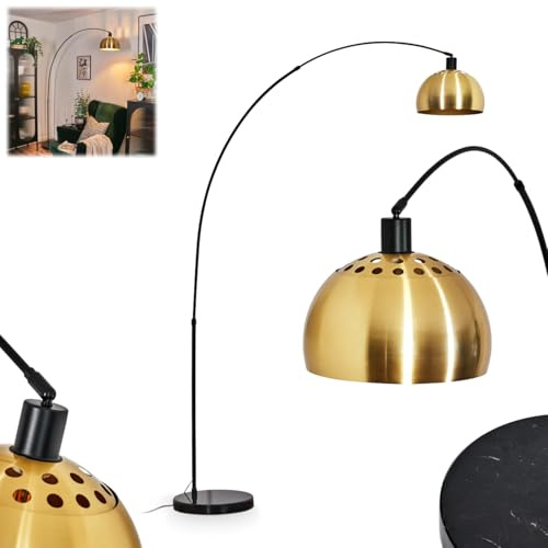 Stehleuchte Baloca, Stehlampe aus Metall m. Marmorfuß in Schwarz/Messing gebürstet/Gold, verstellbare Leuchte im Retro/Vintage-Design, Fußschalter, Lichteffekt, E27, Wohnzimmer, Schlafzimmer, Eßzimmer