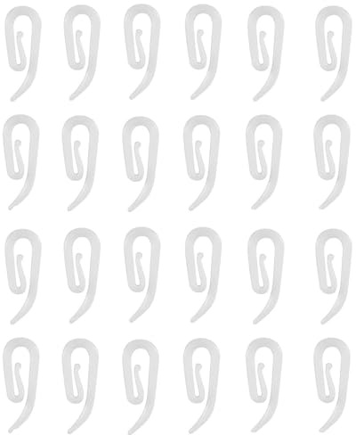 Curtain Hooks Plastic White Pack of 24, 3.3x1.3cm,Shower Curtain Hooks Premium Drapery Hooks for Windows