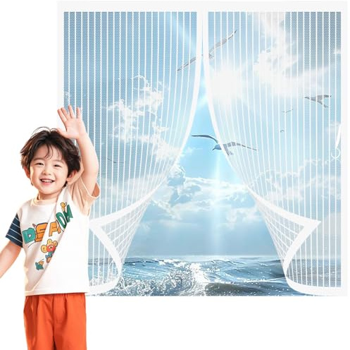 Magnétique Moustiquaire pour Fenêtre 56 x 75 cm Anti Insecte Mouche Moustique, Personnalisable Rideaux Anti-Moustiques Maintient L'Air Frais à L'Intérieur, pour Fenetre Porte, Blanc