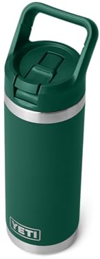 YETI Rambler C Straw Bottle, Stainless Steel Vacuum Insulated Bottle with Leakproof Straw Cap, Black Forest Green, 18 oz (532 ml)