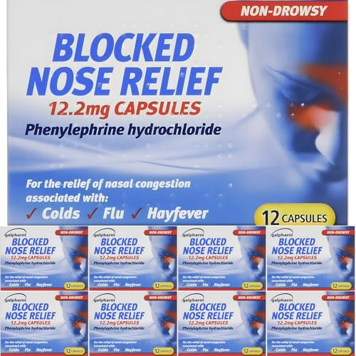 96 x Blocked Nose Relief Capsules - Decongestant for Nasal Congestion Relief & Mucus Relief (12 x 8 Packs)