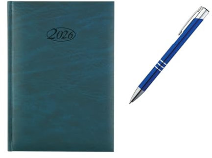 Buchkalender 2026 / Chefkalender / Farbe: blau + Metallkugelschreiber