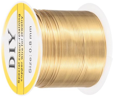 QUARKZMAN 0,8 mm/20 Gauge koppartråd för smyckestillverkning, 1 rulle handgjord fläckskyddad pärltråd för smyckestillverkning gör-det-själv (ljusguld) – 22 m