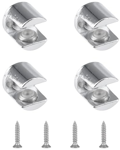 UFURMATE 4Pcs Wall Mounted Adjustable Glass Shelf Clamp Clips Zinc Alloy Glass Clamp Brackets Supports Cylindrical Mounting Brace for Bathroom Shower Cabinet (Polished Chrome, 6-10mm)