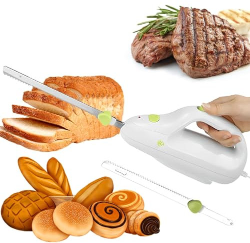 STWBHW Couteau à pain électrique de cuisine, coupe-pain et trancheuse à viande sans fil et rechargeable, coupe-pain automatique avec 2 lames en acier inoxydable de 20 cm, interrupteur de sécurité