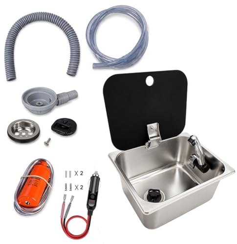 XENPER®️Kit Fregadero Camper Pequeño 32x26 con Tapa GARRAFAS A Elegir – Ideal para Kit Camper Furgoneta, Lavabo Caravana y Cocina Camper, Ideal para Muebles Camper