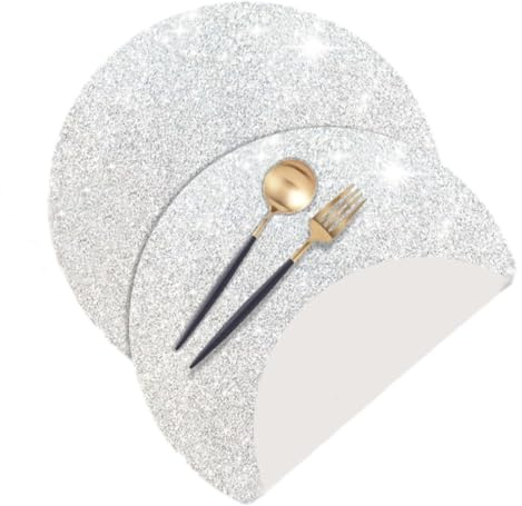Aniyan 10 Stück Glitzer-Papier Platzsets Rund Ø35cm - Einweg-Tischsets aus Glitzerpapier für Hochzeit, Geburtstag, Party & Esstisch-Deko (Silver, 35 cm)