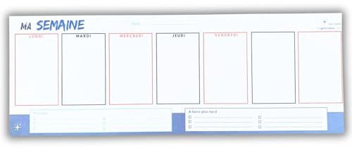 Sous main bureau papier - Bloc notes de 50 pages, grand semainier Organisatoo. Planificateur hebdomadaire et to do list pour organiser votre semaine. Organisateur de bureau taille clavier 42 x 15 cm.
