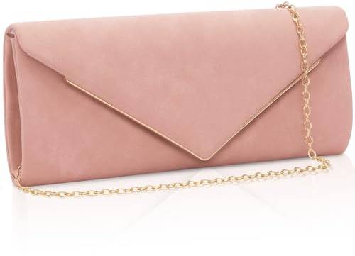 Larcenciel Clutch Damen, Vintage Wildleder Handtasche mit Abnehmbarer Kette, Elegante Samt Envelope Abendtasche, Mode Umschlag Umhängetasche, Rosa Crossbody Tasche für Hochzeit Party Date, 25x10x5CM