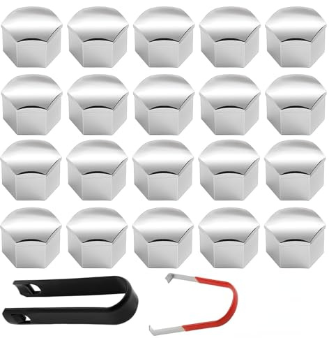Unikeen 20 Pièces Couvre Écrous Roue, 17mm Capuchon Écrou Jantes Écrous Cache Boulon Roue Boulons Roue Voiture Bouchons Boulons Roue avec Outil de Montage Convient à La Plupart des Véhicules (Argent)