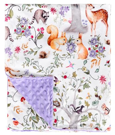 CARUILI Toddler Blanket 50 x 60 Inch, Large Baby Blanket for Kids, Super Soft Warm Minky with Dotted Backing, Purple Animals