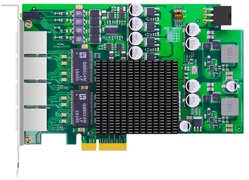 GLOTRENDS ST7458 Tarjeta de Red PoE+ Gigabit de 4 Puertos, Diseño Protegido contra Sobretensiones para Instalación al Aire Libre, Puerto LAN RJ45 Ethernet, Interfaz PCIE 2.0 X4