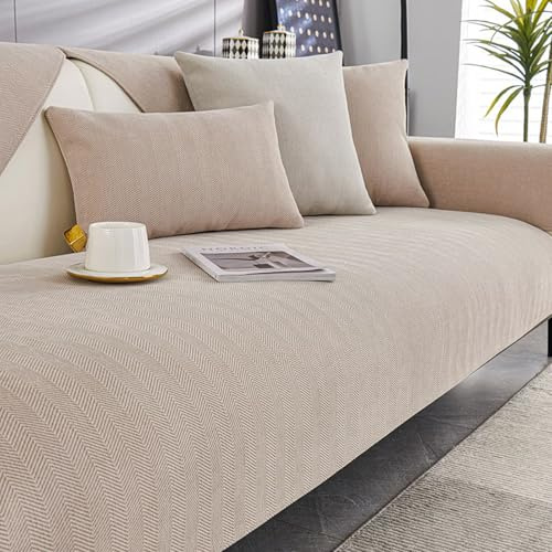 Tielag Couch Überzug, Sofa Überzug, Sofabezug l Form, Sofadecken für Sitzfläche, Sofaschoner rutschfest, für Wohnzimmer, Sofaüberwurf Ecksofa, Milchkaffeefarbe, 70 x 180 cm
