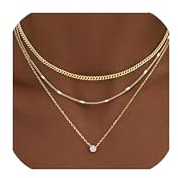 Meteorstarry Kette Gold Damen,3 PCS Layering 14K Goldene Halskette mit Zirkonia Anhänger,Wasserfester Halsreif Goldschmuck Set Personalisierte Kleine Geschenke für Frauen Freundin Geburtstag