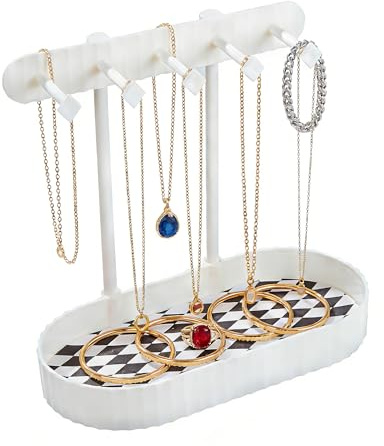 lemgyiamz Smyckesställ, smyckesställ för hängande kedjor, hängande, smyckesförvaring med 5 krokar och hylla för örhängen armband klockor, vit 19 x 18 x 9 cm