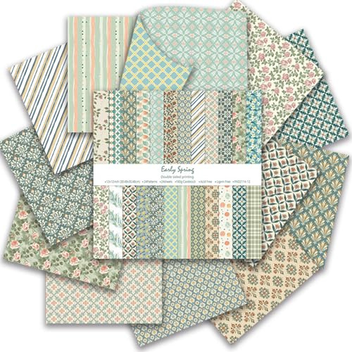 24 Blatt Scrapbook Papier Doppelseitiges Blumen Muster Bastelpapier (Grün) | 30.5 x 30.5 cm, 24 Designs Motivpapier, Decoupage Papier für Scrapbooking, Fotoalben, DIY Karten, Geschenk Dekoration
