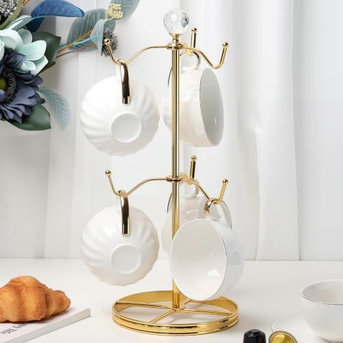 LWXPAIYY Mug Tree Coffee Cup Holder for Counter Top 6 Hooks(Gold)