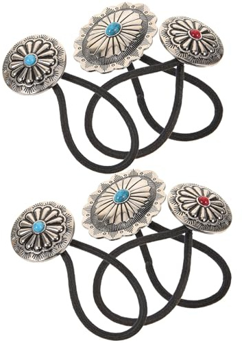 VILLFUL 6 Coleteros Estilo Western para Mujer Diseño de Flores Calabaza y Turquesa de Aleación, Elásticos Versátiles para Cabello Largo y Corto en Actividades Diarias