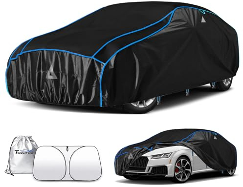 Tozaroa Hagelschutzplane Auto,Verdickte Eva Abdeckplane Vollgarage,wasserdichte Allwetter Autoabdeckung,Sonnenschutz,wetterfeste,inkl separater Sonnenblende,für PKW Limousine (Max Länge 420cm)