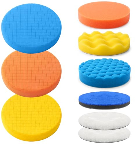 9 Stück Ø 125mm Polierschwamm Set, Klet Polierwatte, Wachs Schwämme Pad | Wolle Polierpads, Polierscheibe für 125mm Rund Exzenterschleifer, Polieraufsatz für Auto,Korkböden