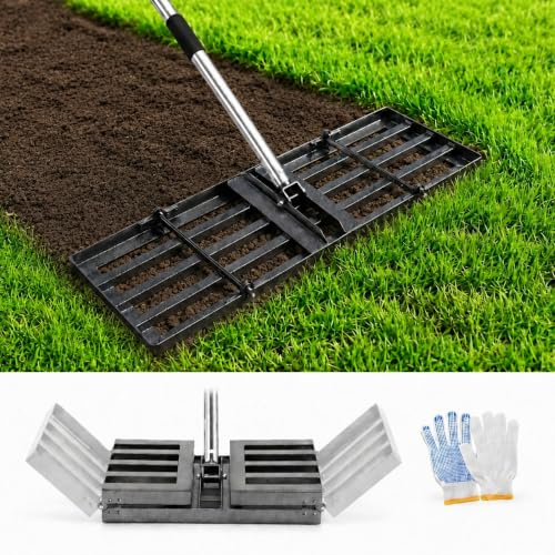 GPtzle Rastrello Livellatore per Prato 76 × 25 cm, Manico 85–195 cm | Testa pesante in ferro, asta in acciaio inox, chiusura 40 × 25 cm, presa ergonomica, terra, sabbia, compost, giardini e golf