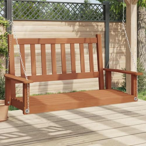 Mangloder Hollywoodschaukel aus Massivholz Tanne Braun mit Metallketten, Gartenschaukel, Schaukelbank, Hängebank, Schaukelsitz für Terrasse Veranda Balkon, 115 x 65 x 63 cm, 2er Set