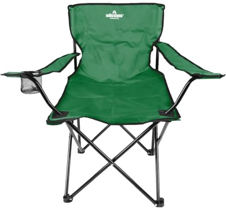 Milestone Camping Folding Camping Chair with Cup Holder & Storage Bag/Portable Travel Chair/Folds Flat to Store / H80 x W83 x D50cm