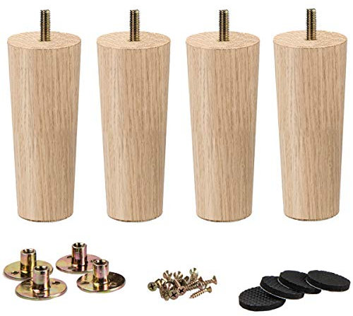 La Vane 6 inch / 15cm Solid Wood Furniture Legs - Tapered Replacement Feet with M8 Thread & Mounting Plates - Set of 4 for Sofa, Couch, Cabinet, Ottoman