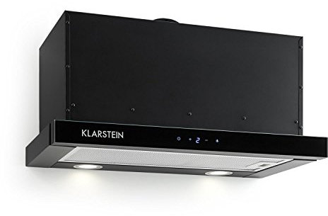 Klarstein Vinea - Campana extractora 60 cm cocina bajo mueble extraible, Vidrio de seguridad, 610 m³/h máx. extracción humo, Iluminación, Filtro de grasa, Clase Energética A, Negro