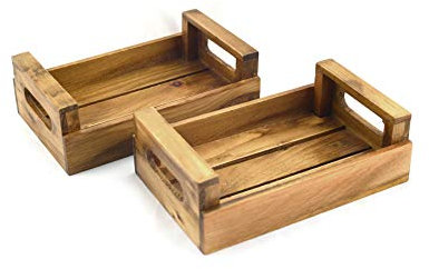 Hostelnovo - Set di 2 portapane in legno naturale invecchiato per tavolo - Prodotto sostenibile e di prossimità, prodotto in Spagna - 20,5 x 13 x 6,5 cm - 2 pezzi