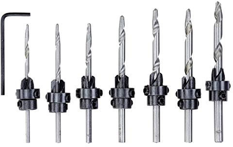 kwb Bohrer-Set mit Senker für Holz, 8-teiliges Set, 7 x Tiefen-Anschläge, Tiefen-Stopps für Weich-Holz
