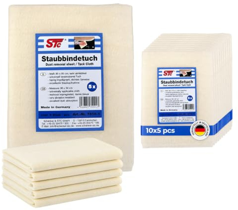 STC Staubbindetuch 10 x 5er Pack (50 Stück) – 80 x 50 cm | Honigtuch für Lackierarbeiten – Staubtuch für alle Lackarten geeignet – trocknet nicht aus