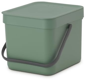 Brabantia Poubelle Sort & Go 6L (Vert Foncé) – Système de tri des déchets avec poignée de transport, couvercle amovible et à ouverture permanente – Poubelle cuisine à nettoyage facile sans rebords