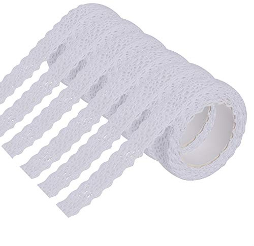 FT-SHOP Spitzenband Selbstklebende Vintage Dekoband Spitze Bordüre für Basteln Hochzeit Verzierung der Geschenke DIY Handwerk 2 Yards × 6 Rollen Weiß