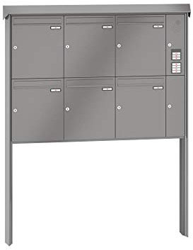 RENZ/Prisma / 6er Freistehende Briefkastenanlage Standbriefkasten mit Sprechfeld/RAL-Farbe 9007 Volumen 23 L/zum Einbetonieren/Dein-Briefkasten.de