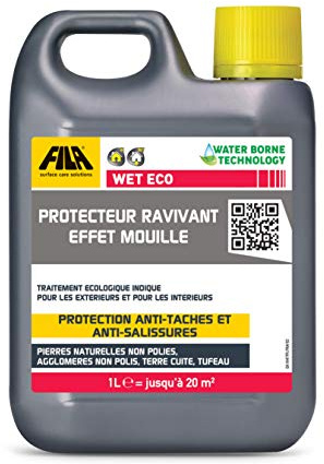 FILA Surface Care Solutions, WET ECO, Protettore Ravivante Idrorepellente e Oleofuga, Effetto bagnato, Superfici in Terracotta, Pietra Naturale e Agglometrati non Lucidi, Interno ed Esterno, 1 L