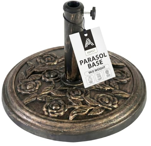 Aspect Parasol Base 9KG Heavy Duty Garden Umbrella Base Stand, Flower Design Granite Patio Parasol Holder for Outdoor Garden, Balcony, Gazebo, Awning & Canopy, Weather Resistant Umbrella Base