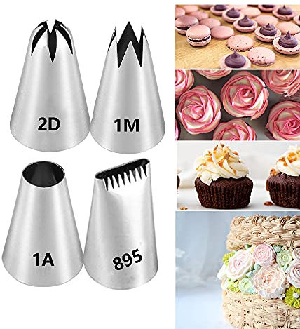 Juego de boquillas grandes para decoración de pasteles, kit de 4 boquillas de pastelería para hornear galletas y cupcakes