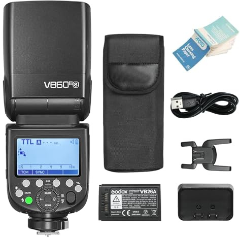 Godox V860III-S TTL Flash Speedlite Fotocamera GN60 HSS 1 / 8000s 5300K con Luce Pilota a LED per DSLR Sony A7RllI A7Rll A7R A58 A99 A6300 (V860IIIS) | 76Ws GN60 Strobe Luce, Tempo di Riciclo 1,5s, Sistema X Wireless 2,4GHz, con Batteria Li-ion 2980mAh, con Lampade a LED