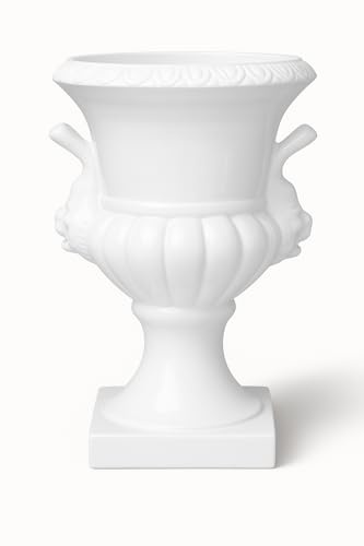 Jarrón Copa florero Cementerio esmaltado Blanco Liso Copa Romana 40 cms Altura 40 cms