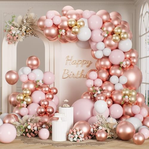 RainbowQ Party Roségold Luftballon Girlande 165 Stück Ballons Bogen Latex | Rosa Gold Luftballons Latex für Geburtstag Hochzeit Verlobung Brautparty Jubiläum Dekoration