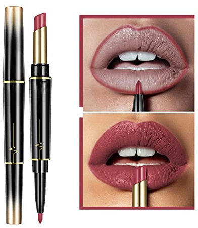 XIRUJNFD 16 Farben Langanhaltender Lippenstift und Lippenkonturenstift Set, Dual-Köpfe, 24 Stunden Wasserfest, Matt (#4)