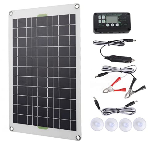 banapoy Kit Pannello Solare 50W, Kit di Energia Solare Portatile 12V 24V con Regolatore di Carica Solare 30A, Caricabatteria Pannello Solare Monocristallino per Campeggio Marino Rimorchio
