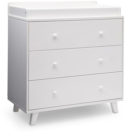 Delta Children Ava 3 Drawer Dresser with Changing Top and Interlocking Drawers - Greenguard Gold Certified, White