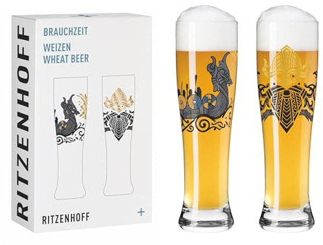 Ritzenhoff 3481010 Vaso de cerveza de trigo 500 ml - Juego de 2 - Serie Brauchzeit - Motivo rúnico - Made in Germany