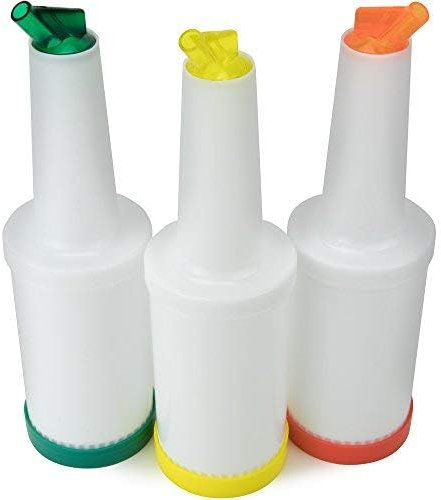 FoOhy 3-pack of Colorful Juice Pouring Spout Bottle Containers Mix, Pour, Store, Plastic Barware by (Yellow/Orange/Green)
